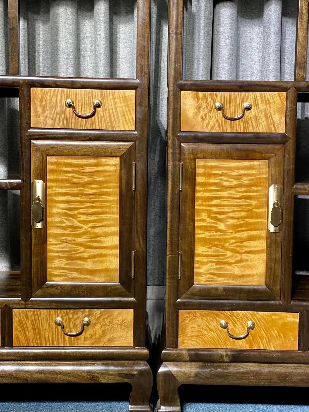 阴沉木乌木金丝楠首饰盒,金丝楠乌木全独板博古架