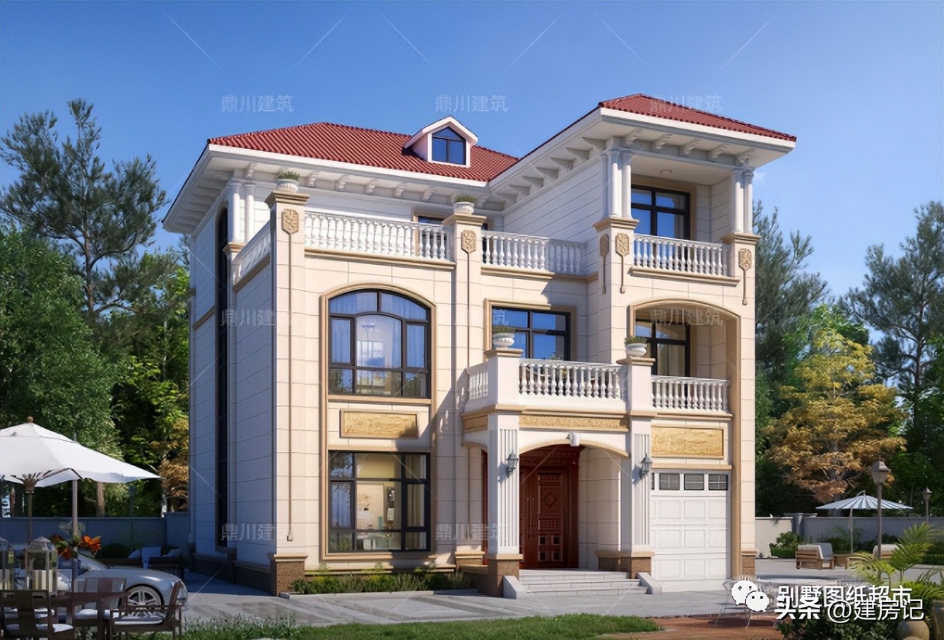 新中式风三层超大露台的别墅外观,推荐一款经济又实用通透三层别墅
