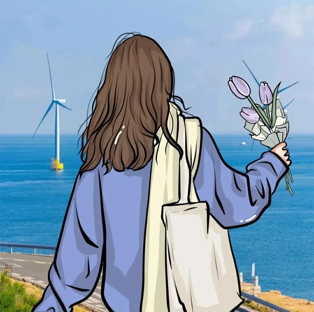 蓝色调动漫女生背影头像,2023头像图片动漫