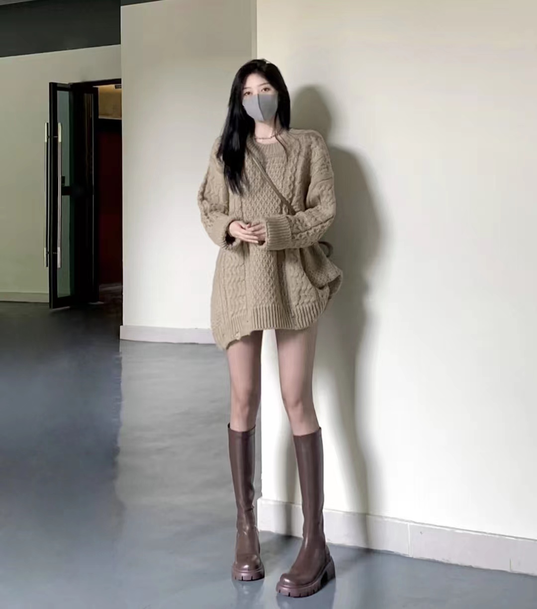 好穿又好搭时尚长筒宽靴,棕色长筒靴子女2022爆款洋气气质
