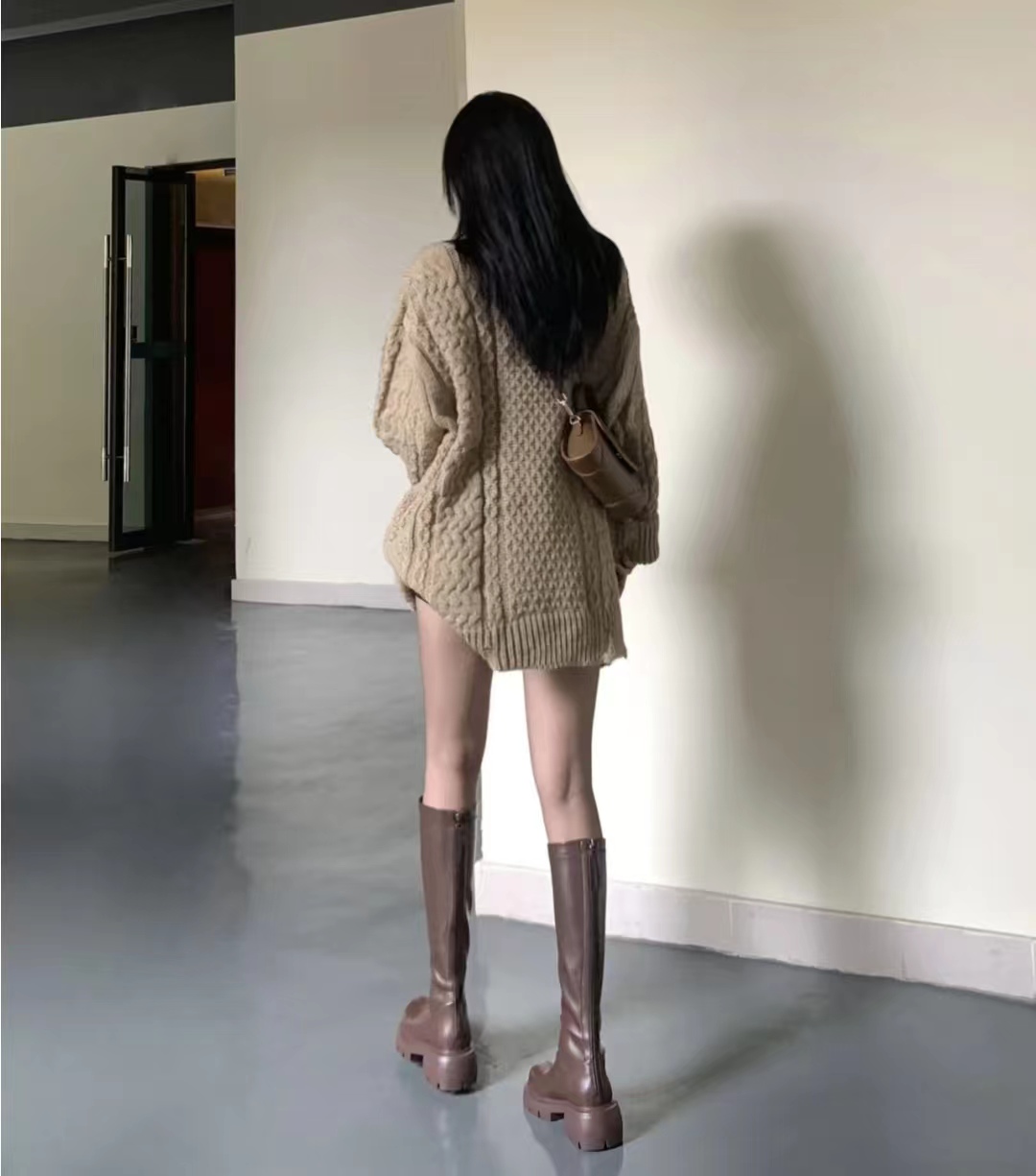 好穿又好搭时尚长筒宽靴,棕色长筒靴子女2022爆款洋气气质