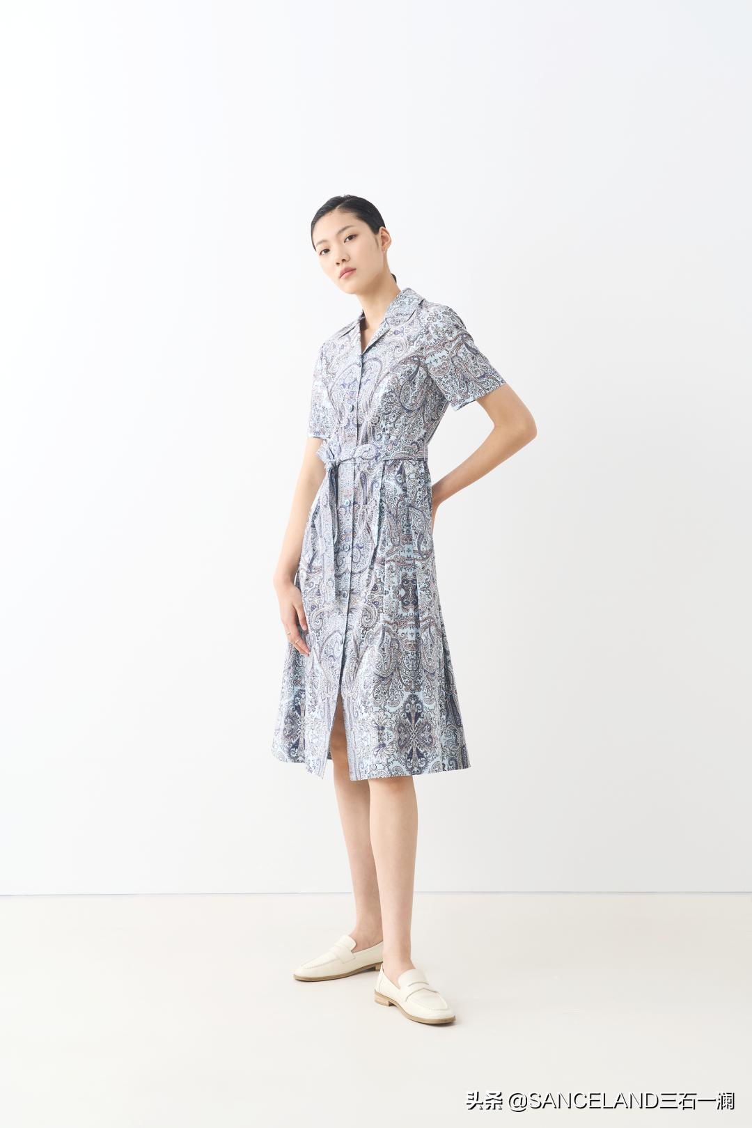 高端碎花印花棉麻连衣裙,丹慕妮尔气质印花连衣裙