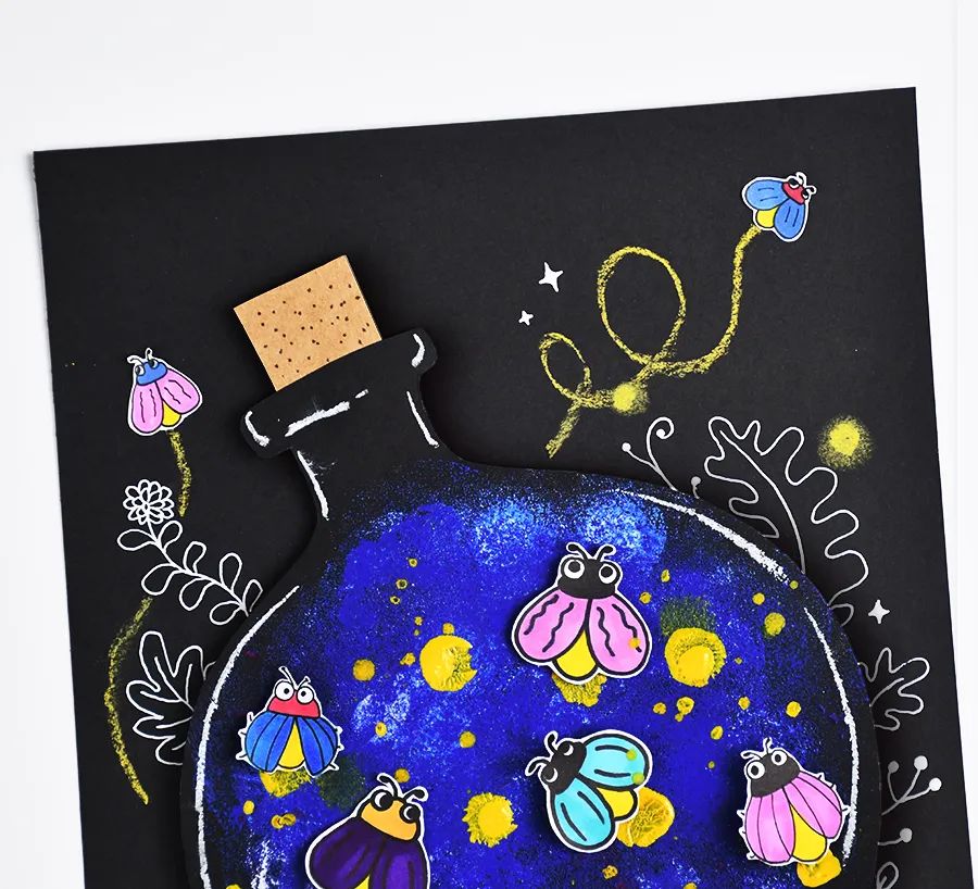 萤火虫的画法儿童画,夜晚怎么画简单又漂亮萤火虫