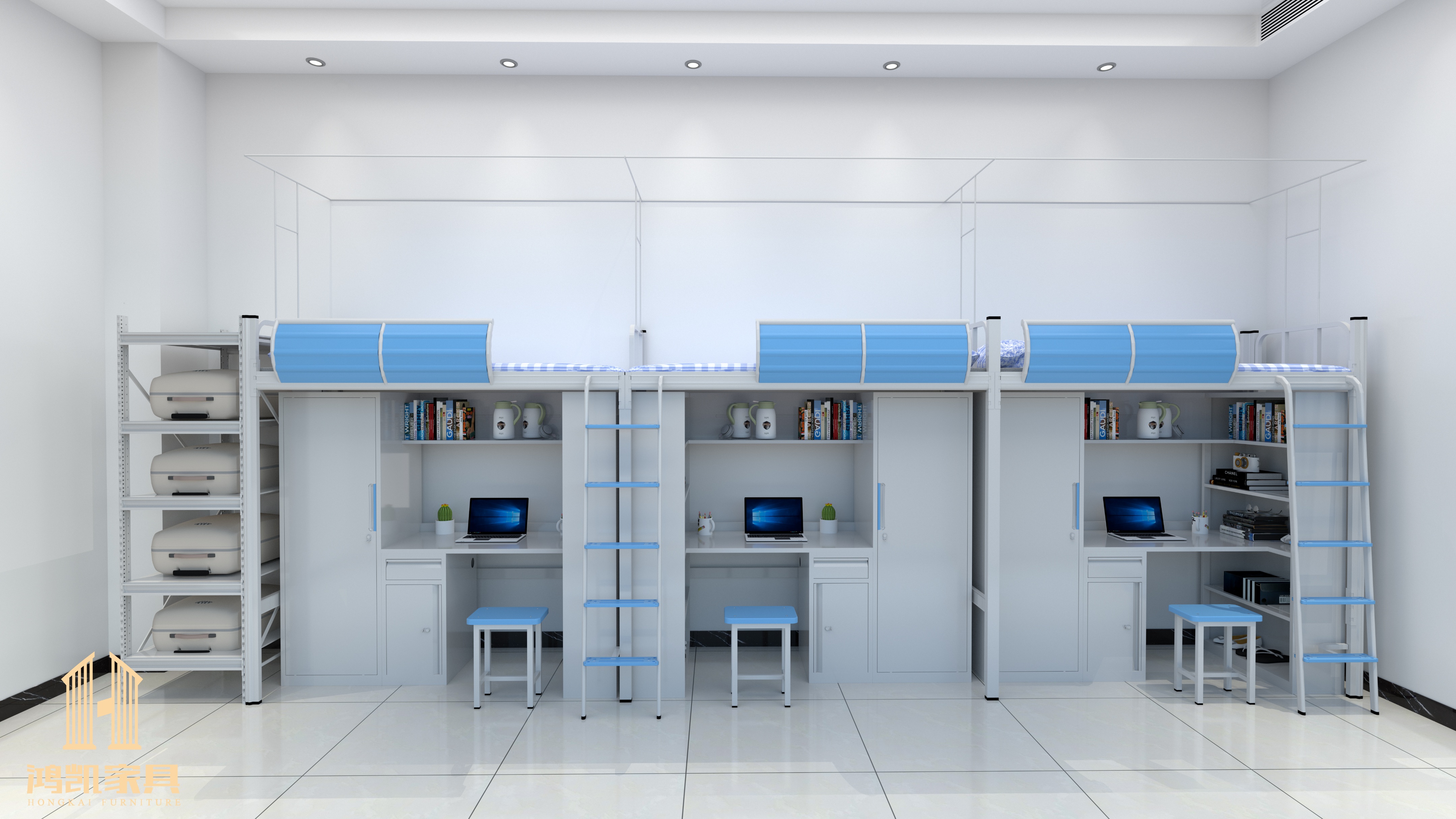 鸿凯家具——公寓床制作工序中的喷塑