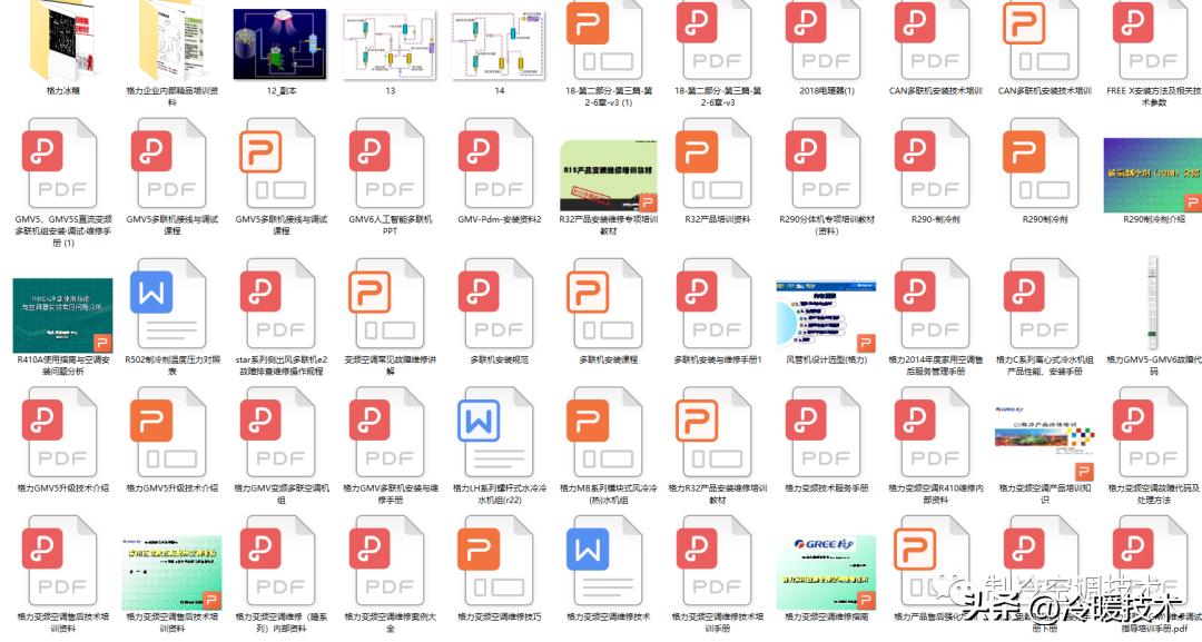 空调水机氟机技术资料，点检代码、视频教学，设计软件、图纸案例
