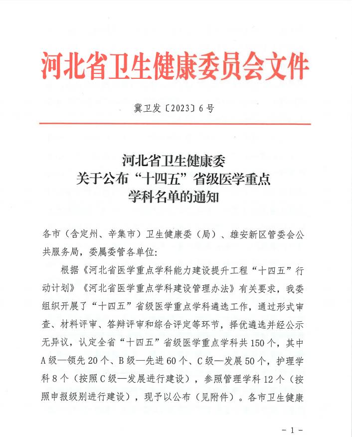 省级重点专科重点学科新增6个石家庄市人民医院学科建设上新台阶