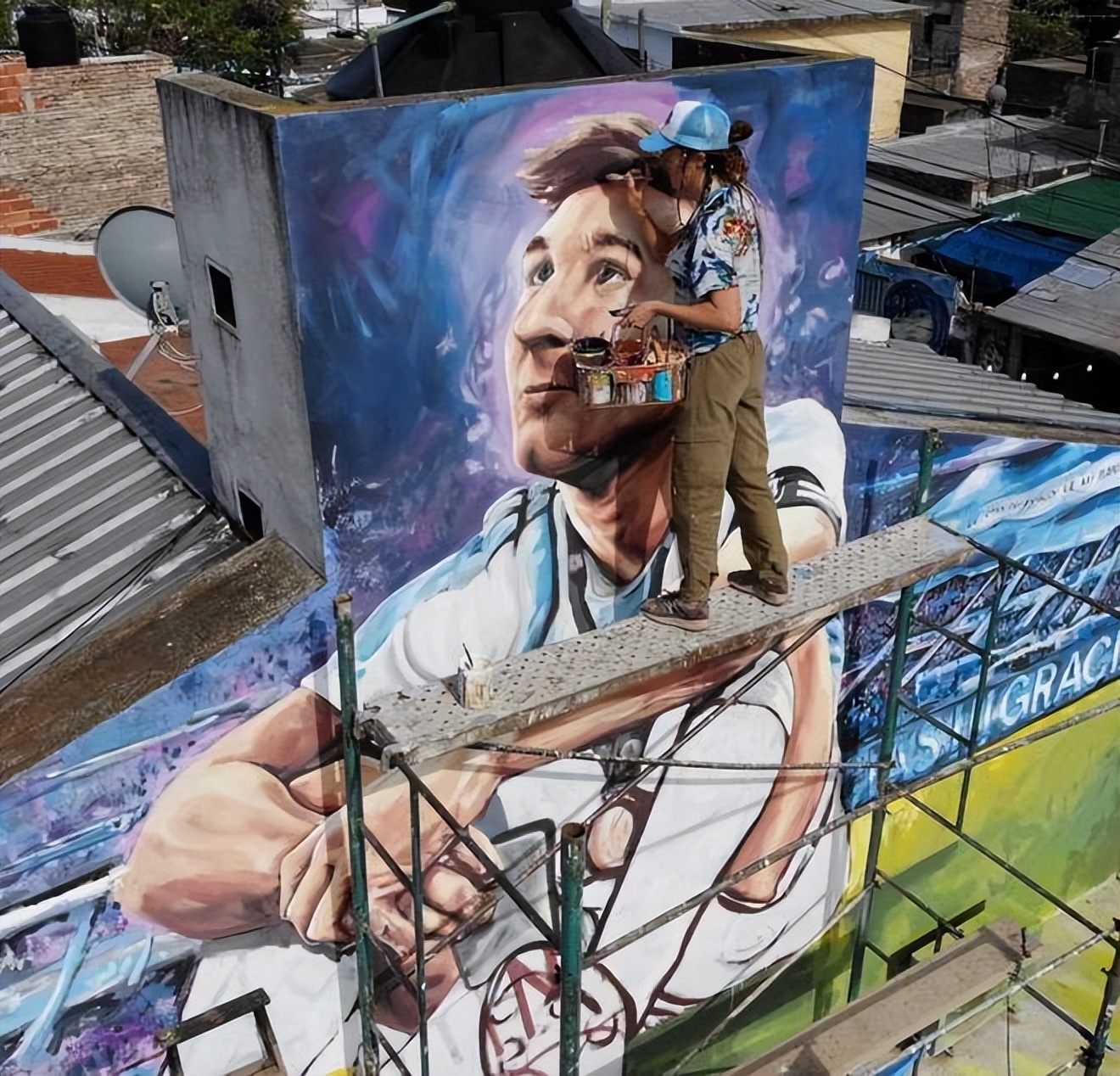 梅西巨幅壁画,为梅西制作壁画