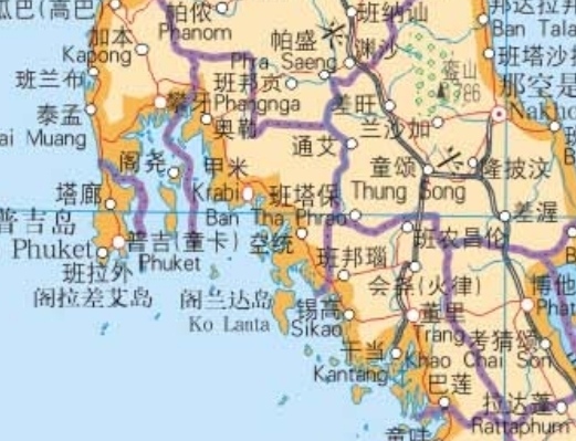 泰国甲米全景风景,泰国环球旅游系列地图