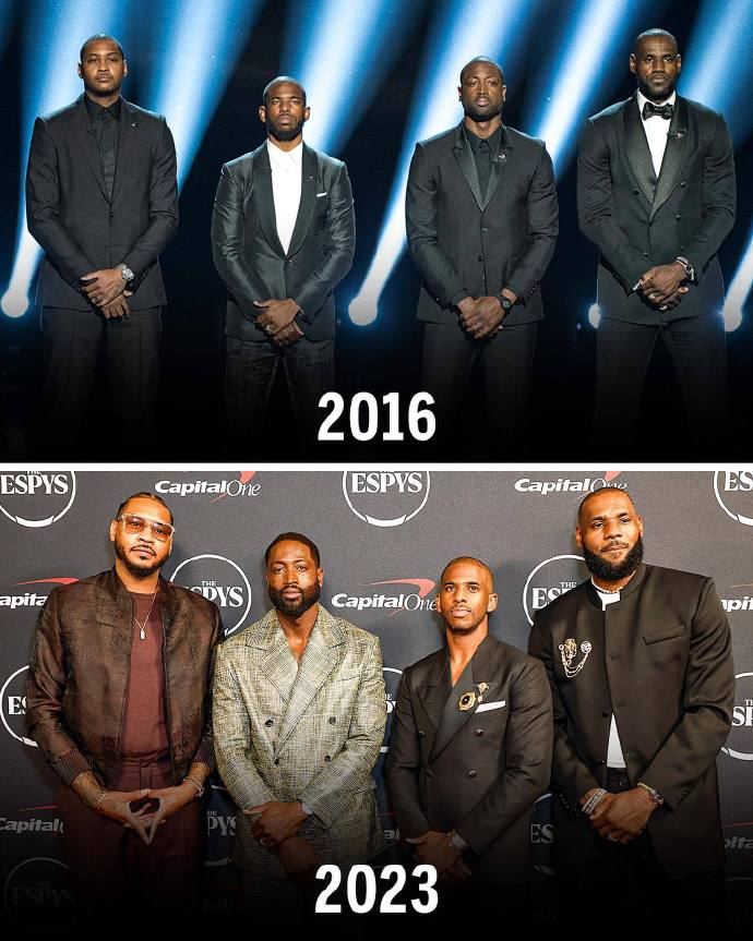 大佬!香蕉船兄弟ESPY颁奖重聚,安东尼致辞詹皇韦德保罗站着如喽啰