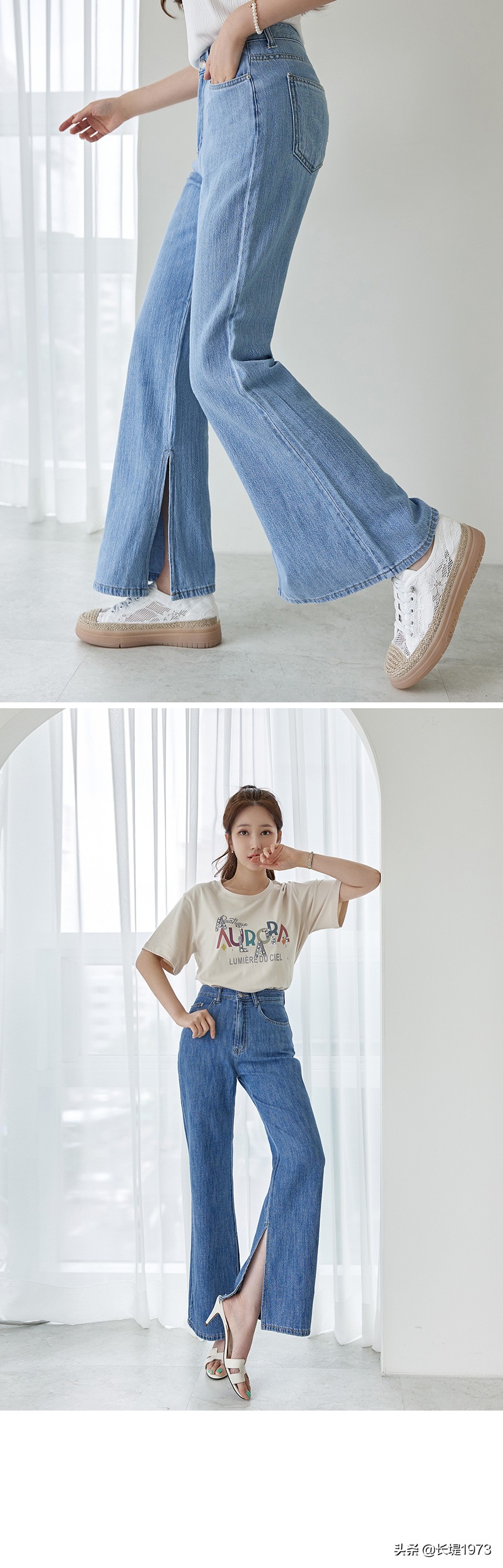 韩版t恤搭配阔腿牛仔裤,t恤别老是搭配牛仔裤