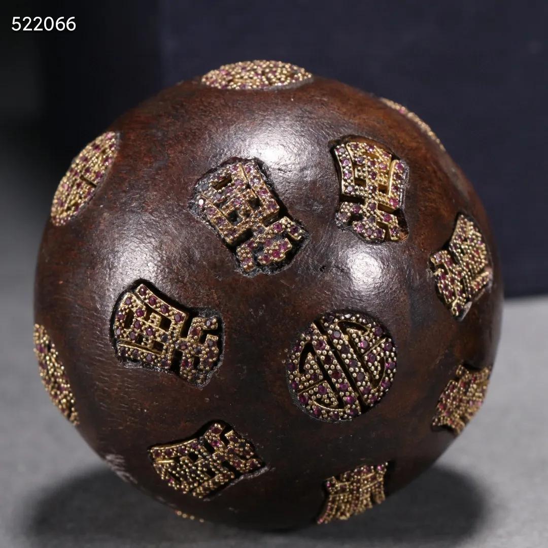 沉香手球包浆,清代镶银沉香珠