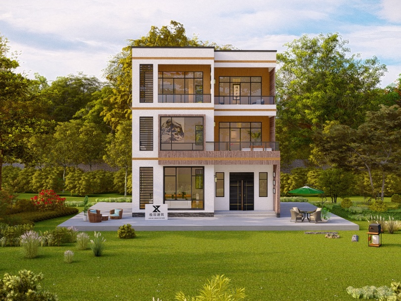 2021现代风三层别墅面宽9米x13米,三层自建房现代风100平