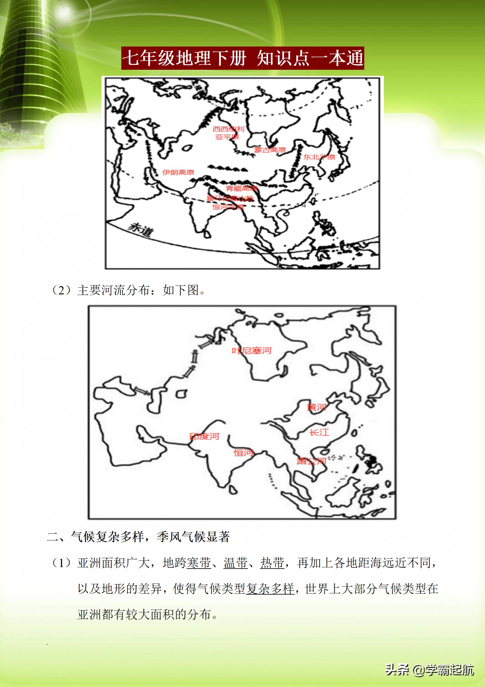 七年级下册地理全册知识点小结,七年级地理下册知识点总结打印版