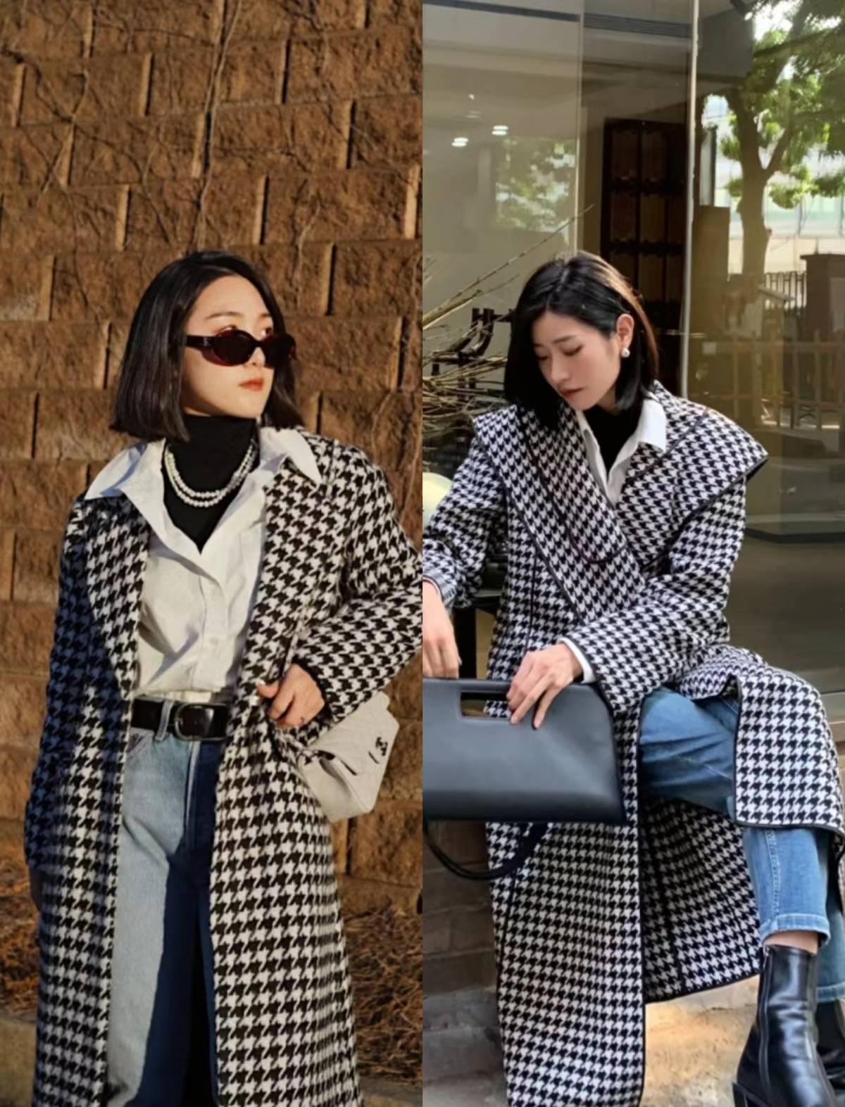 今冬不流行穿“动物纹”了，换成“千鸟格”、“棋盘格”，更优雅