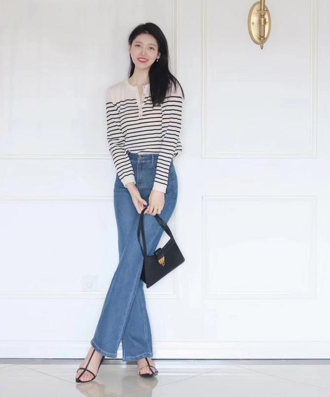 早春必备针织衫温柔好看,秋冬彩色条纹针织衫怎么搭配