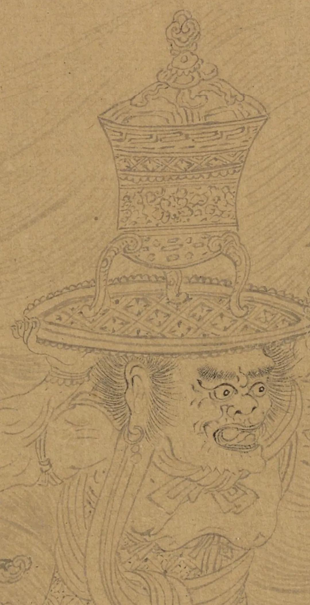 白描十八罗汉图片高清大图,清李公麟白描十八罗汉图