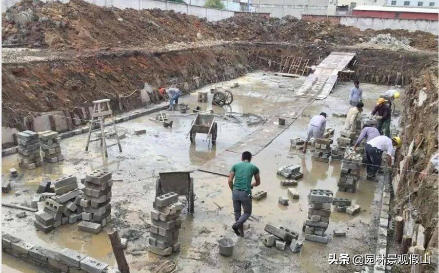 庭院鱼池假山流水景观制作全过程,庭院假山鱼池设计施工制造