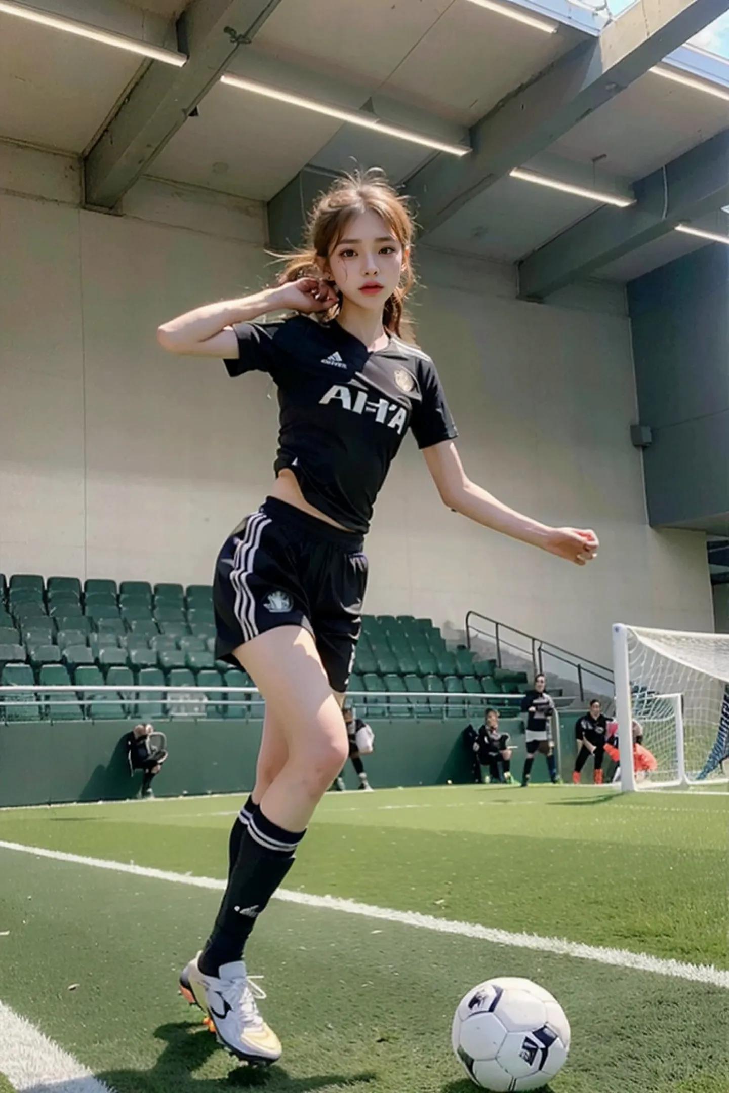 足球场上最美的女孩,足球场上踢球的女生