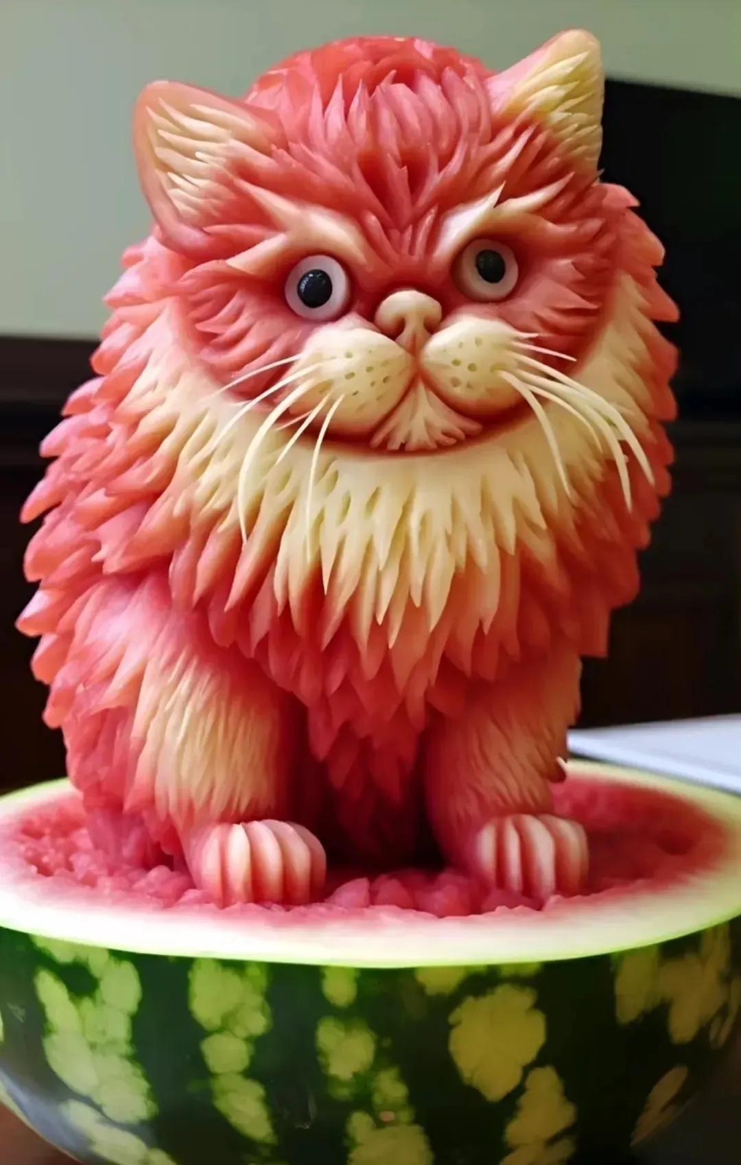 分享靓图赏片——小西瓜挖出来，刀功真的牛爆了。