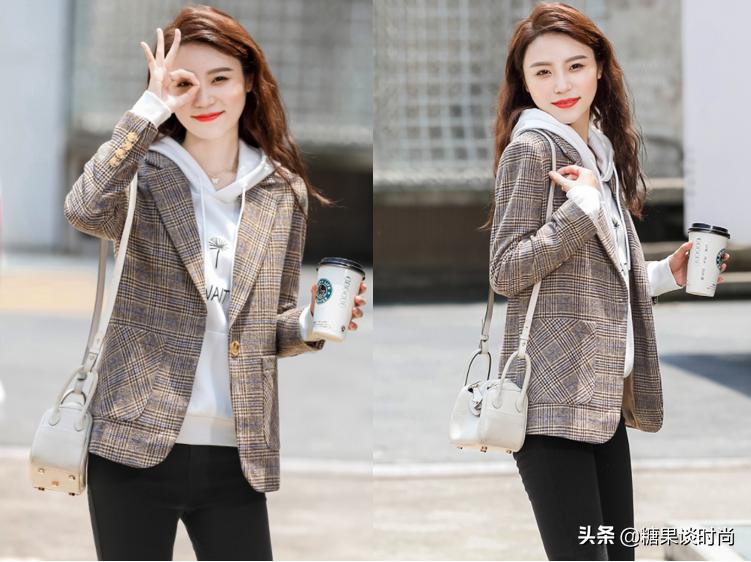 明星细格子西装外套搭配,黑白格子西装配什么裙子好看