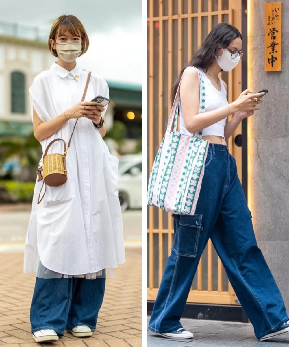 女士阔腿裤穿搭图片香港,明星夏季街拍牛仔阔腿裤穿搭