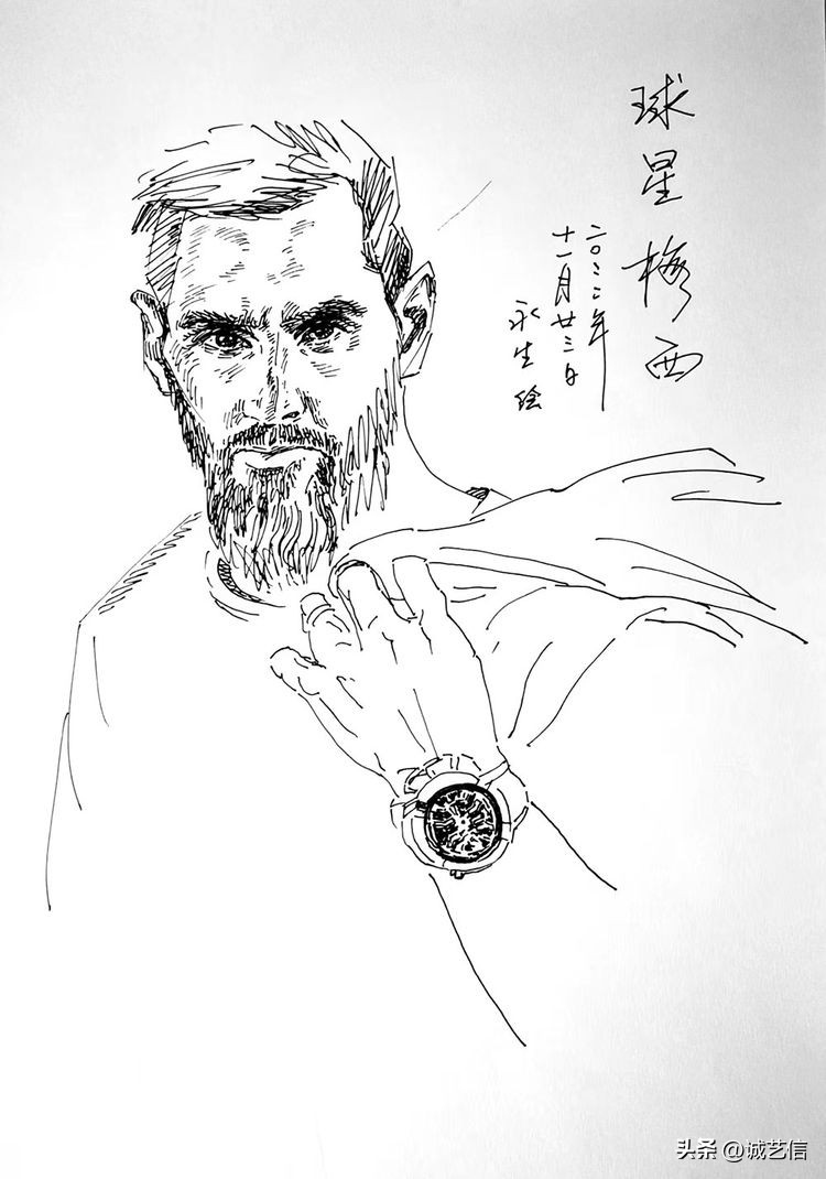 卡塔尔梅西漫画海报,梅西拿着美洲杯来卡塔尔的漫画