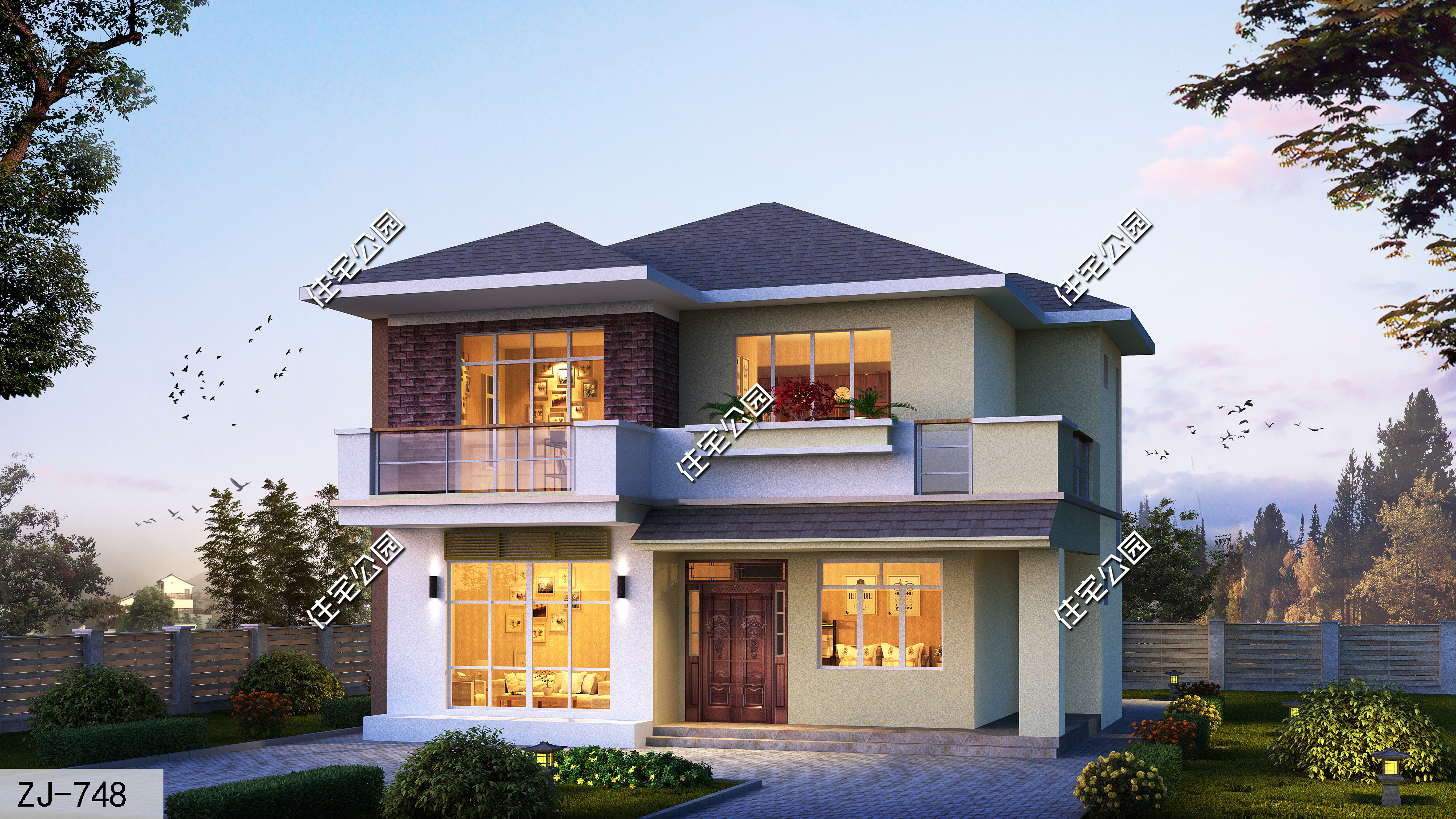 农村简单大气的二层别墅户型,11.5米x11米二层半现代别墅平面图