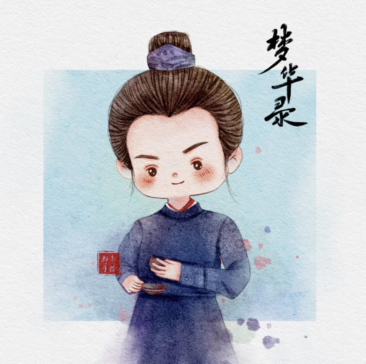 古风俏皮插画,萌萌的古风人物插画