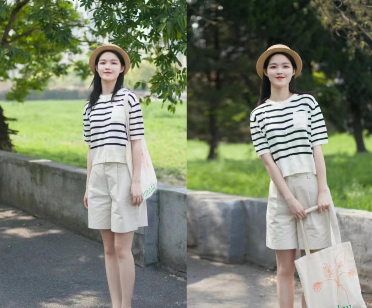 比较高级的夏季条纹典型穿衣搭配,夏天短款条纹衫搭配