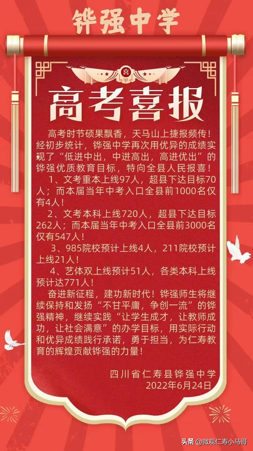 仁寿新科高中高考喜报,仁寿2022年高考仁寿南一中最高分