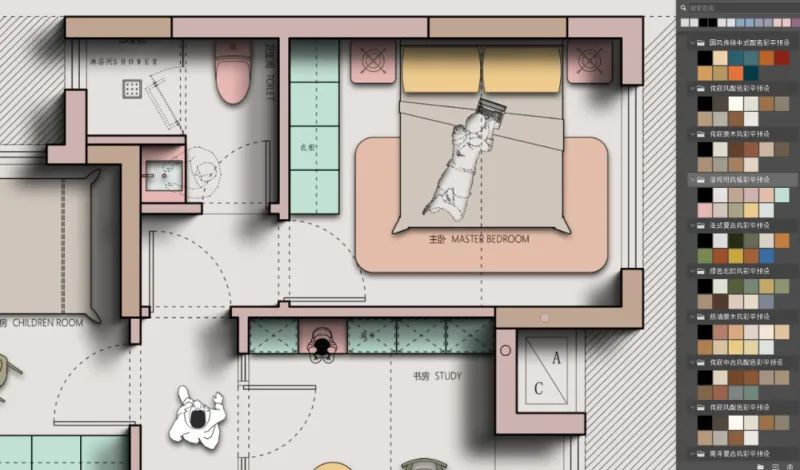 用了这PS材质配色预设，轻松搞定彩平图