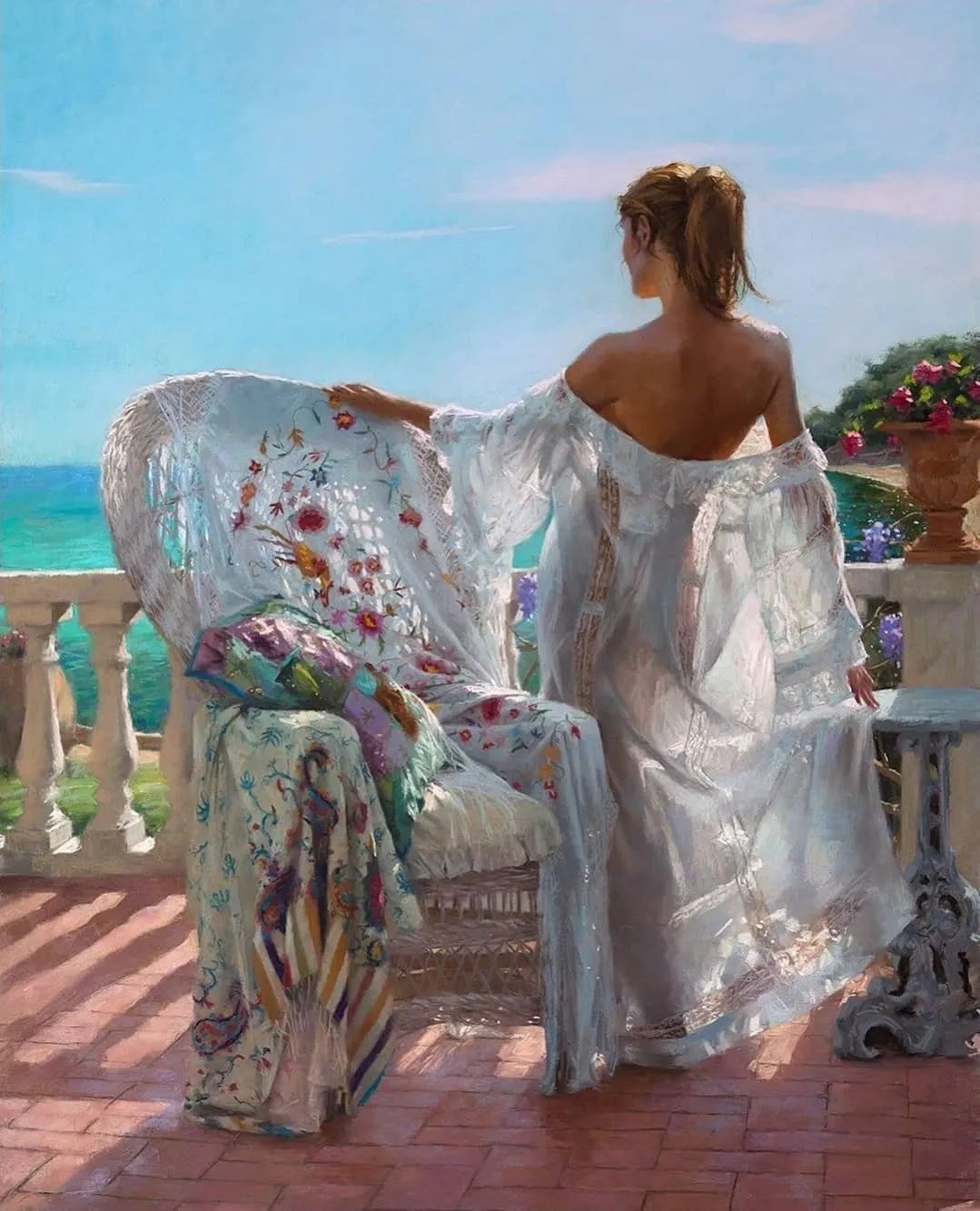 60岁大爷画超写实,大爷粉笔画仕女图