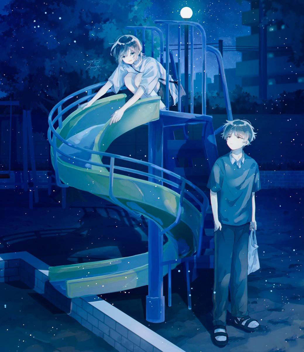 颜色丰富明亮吸引人的治愈系插画,蓝色星空插画