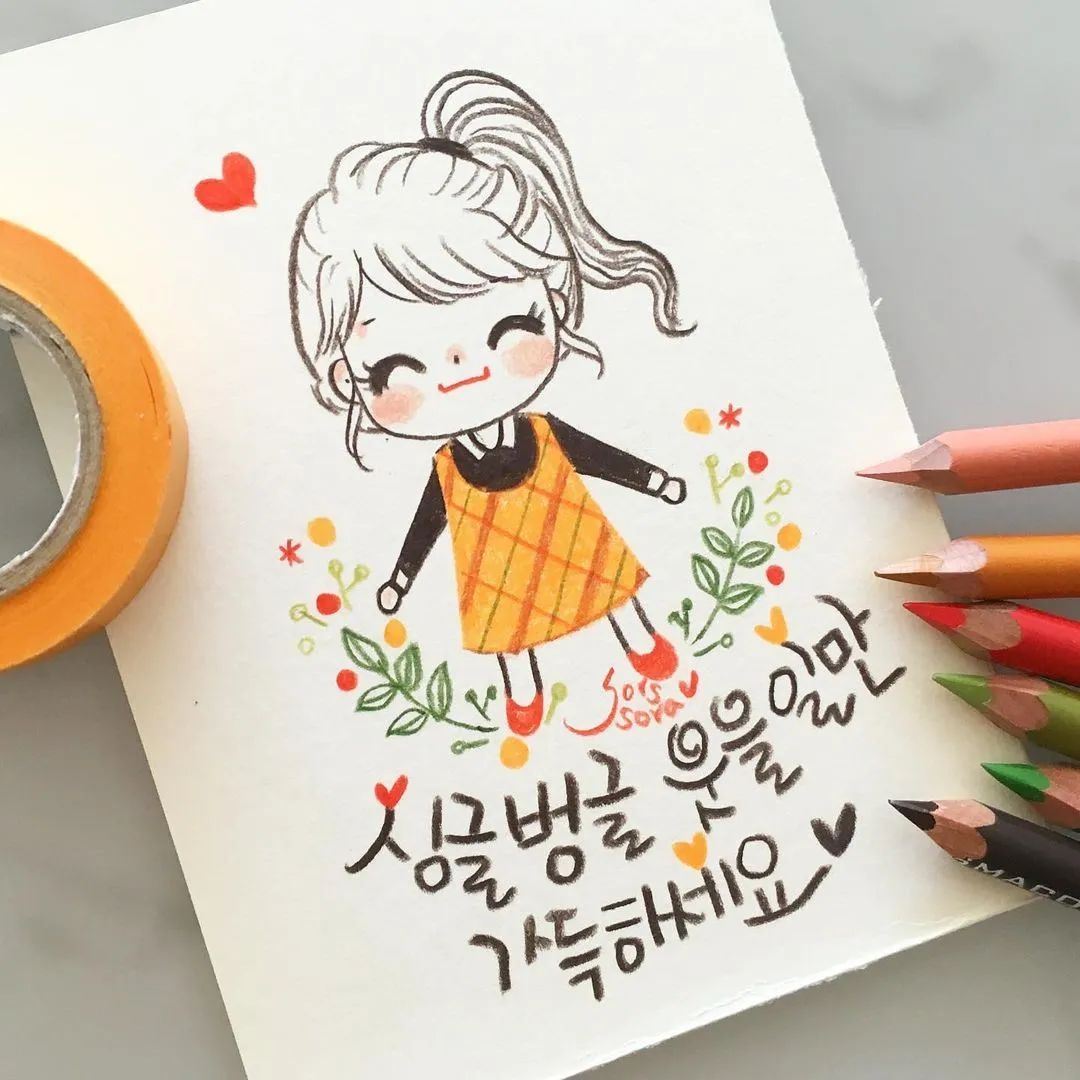 彩铅绘画7-15岁简笔画可爱又简单,可爱彩铅简笔画简单的少女