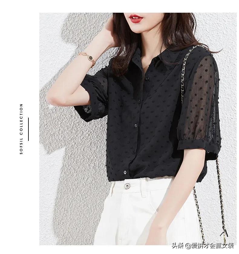 妈妈雪纺短袖衬衫,雪纺衬衫短袖宽松防晒衣