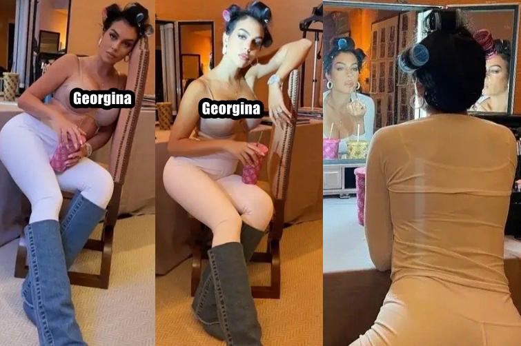 乔治娜最新出席活动红色长裙,乔治娜现身戛纳黑色抹胸裙