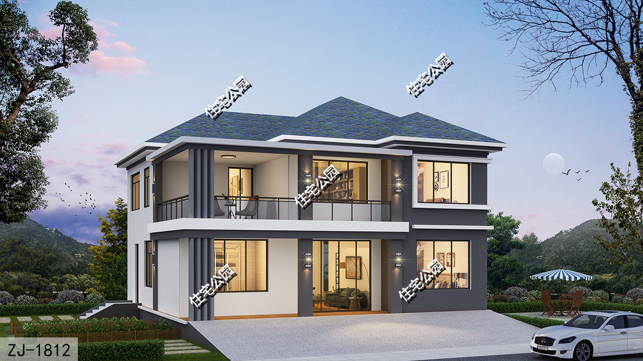 120平米带露台二层别墅全套图纸,农村二层不带坡屋顶别墅大全