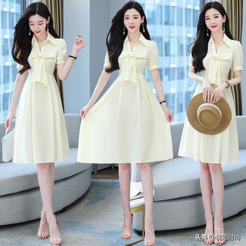 冬装甜美蝴蝶结气质显瘦连衣裙,气质翻领金丝绒显瘦蝴蝶结连衣裙