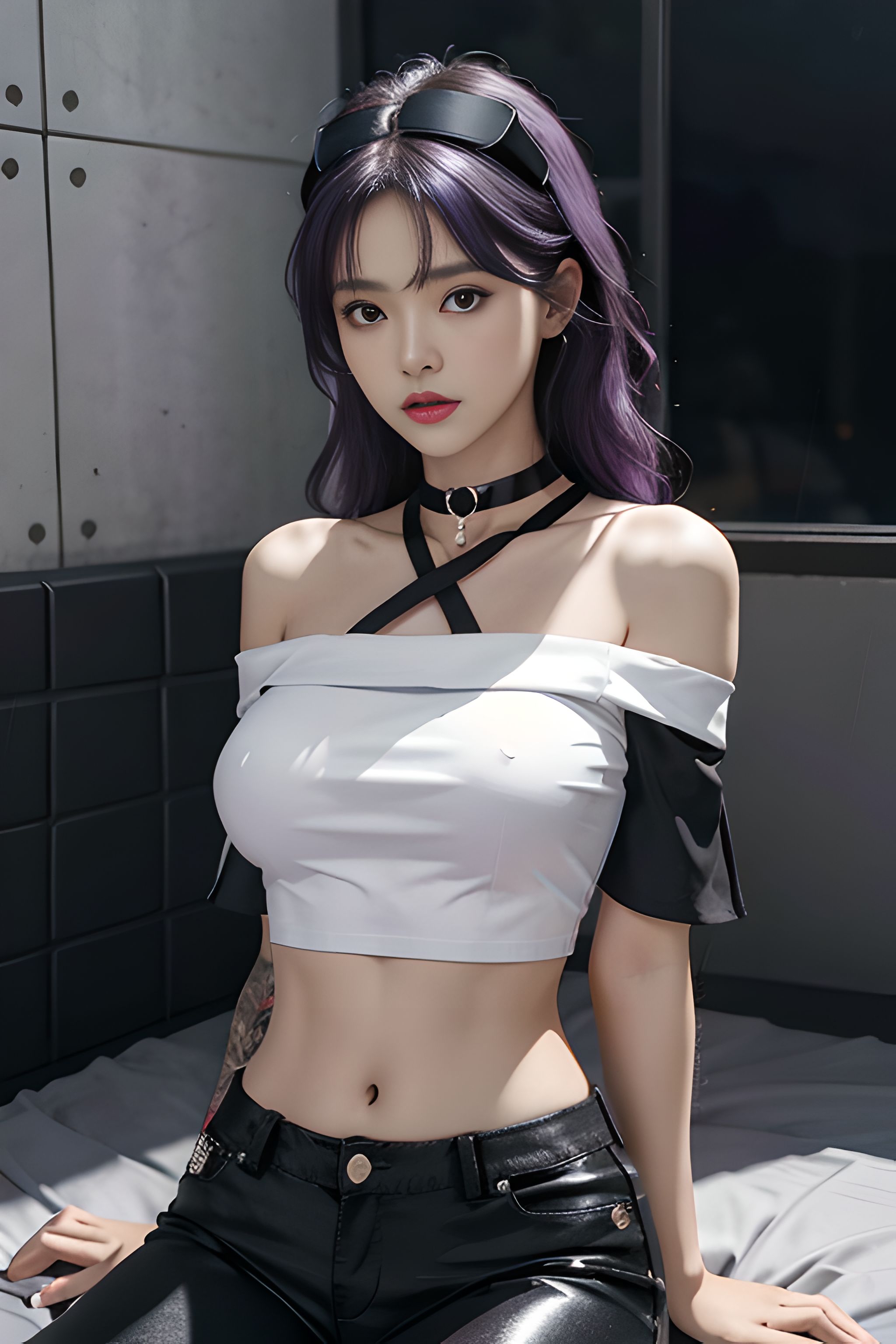 吊带上衣和紧身裤子拉丁舞服,黑色吊带背心蓝色紧身裤