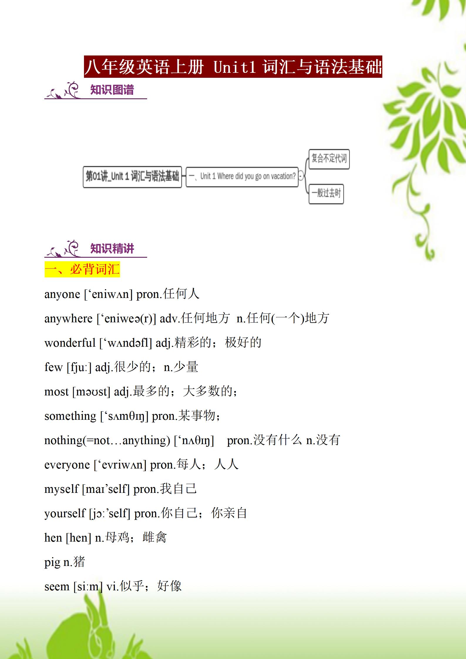 八年级上册英语第一单元语法练习,人教版八年级下册英语各单元语法