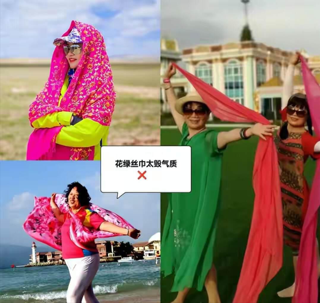 长窄丝巾和裙子的各种搭配,丝巾系法50岁减龄穿搭