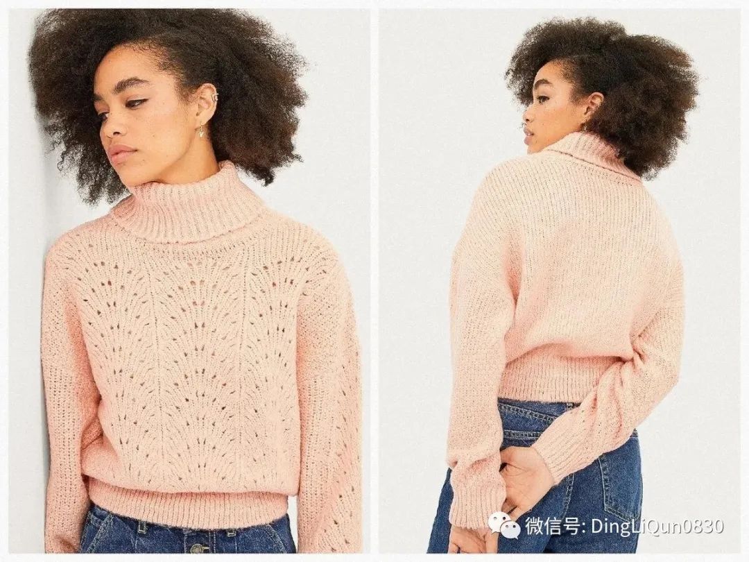 棒针套头针织羊毛衫,镂空羊毛套头衫