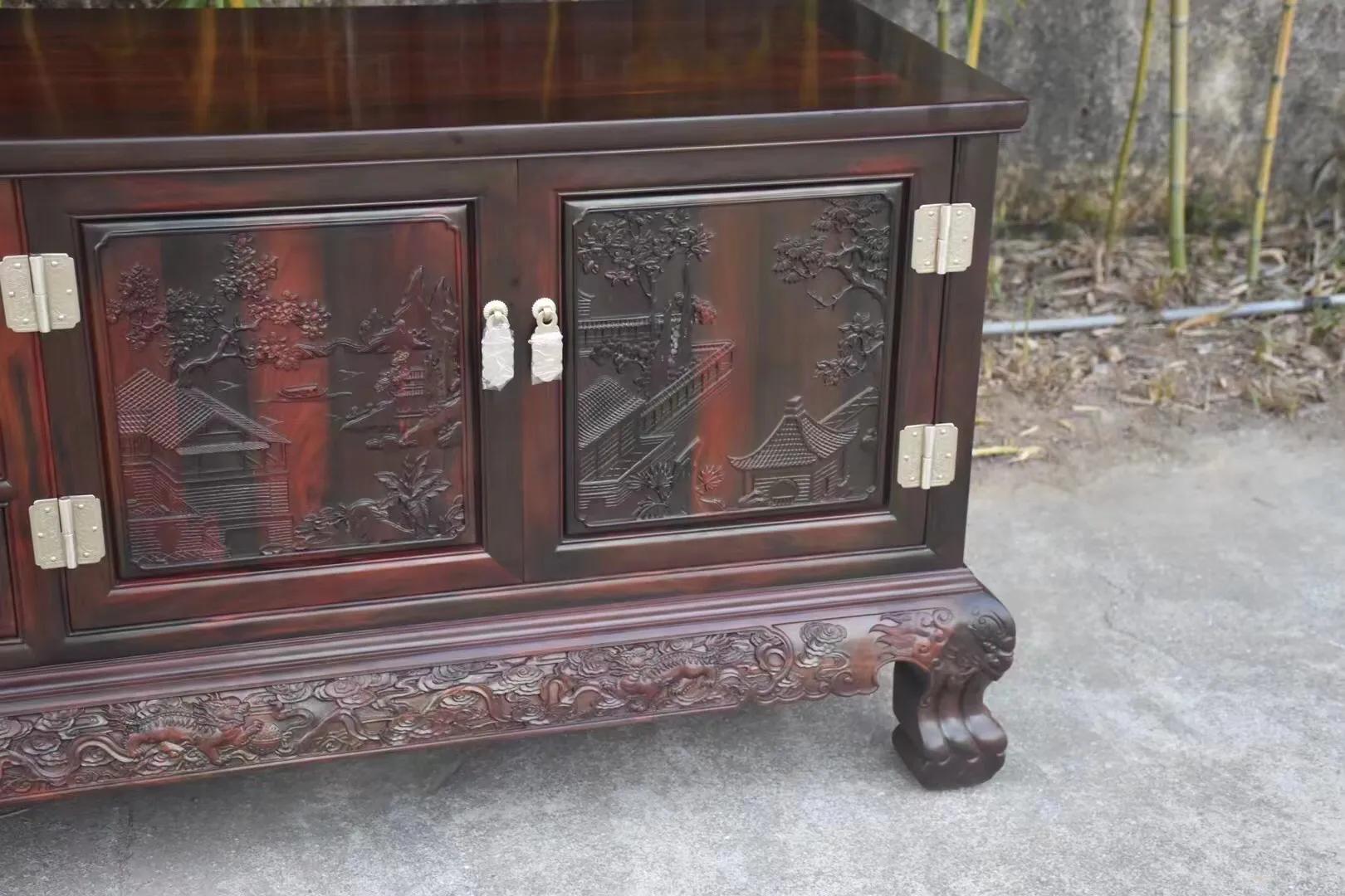 加长加宽雕花老榆木电视柜,交趾黄檀电视柜加高款