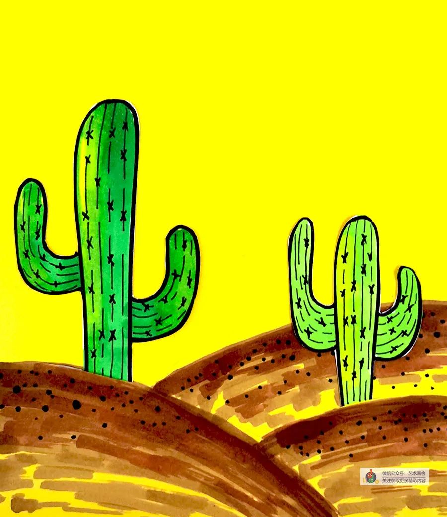创意儿童画沙漠中的仙人掌,沙漠中的仙人掌怎么画