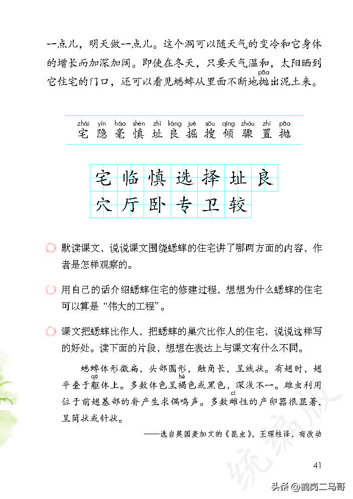 暑假预习资料小学,四年级下册语文课本第17课预习