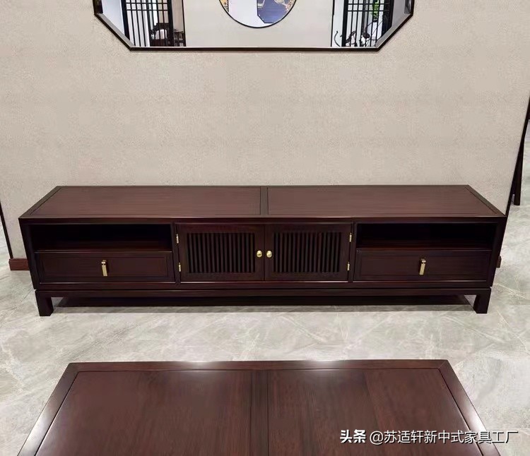 新中式储物定制电视柜,小户型客厅新中式电视柜摆放效果