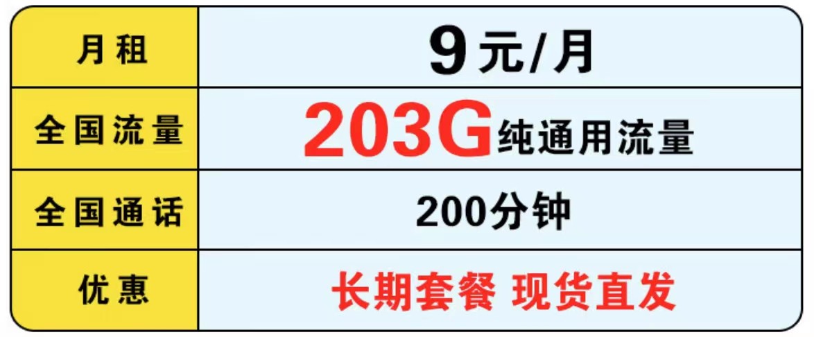 中国移动月租9元套餐105g全国流量,中国移动19元月租95g通用流量