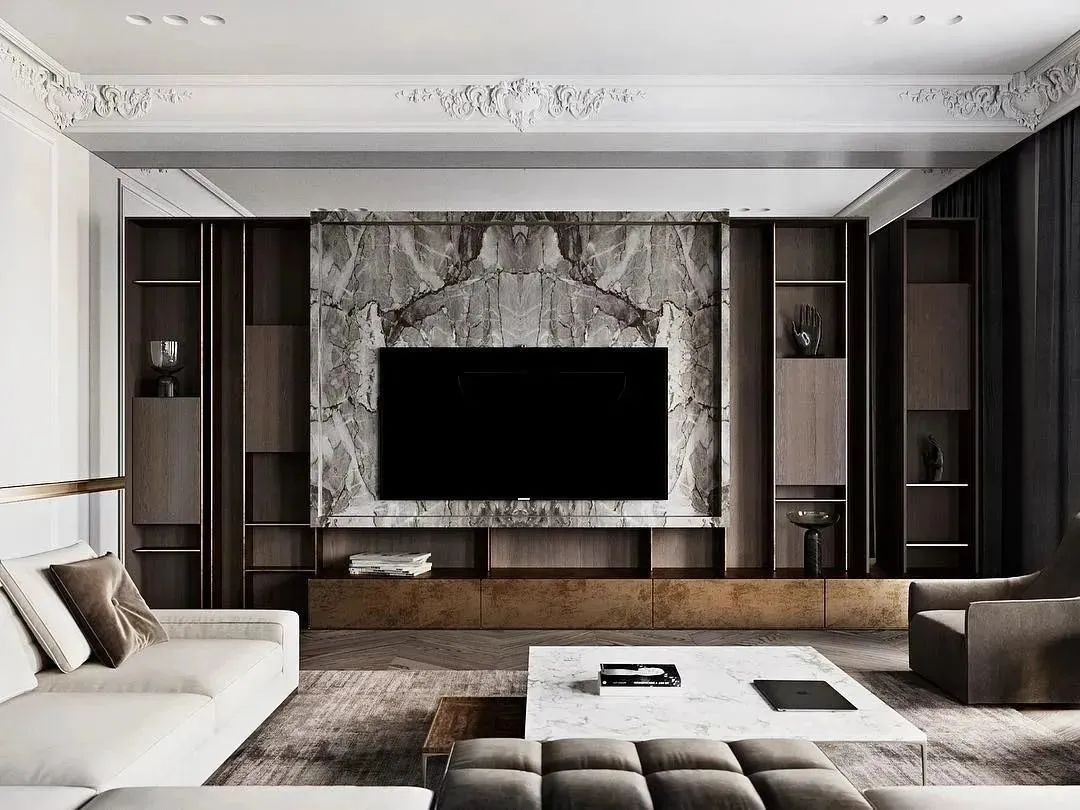 轻奢风电视背景墙大理石灰,新中式高级灰大理石电视背景墙