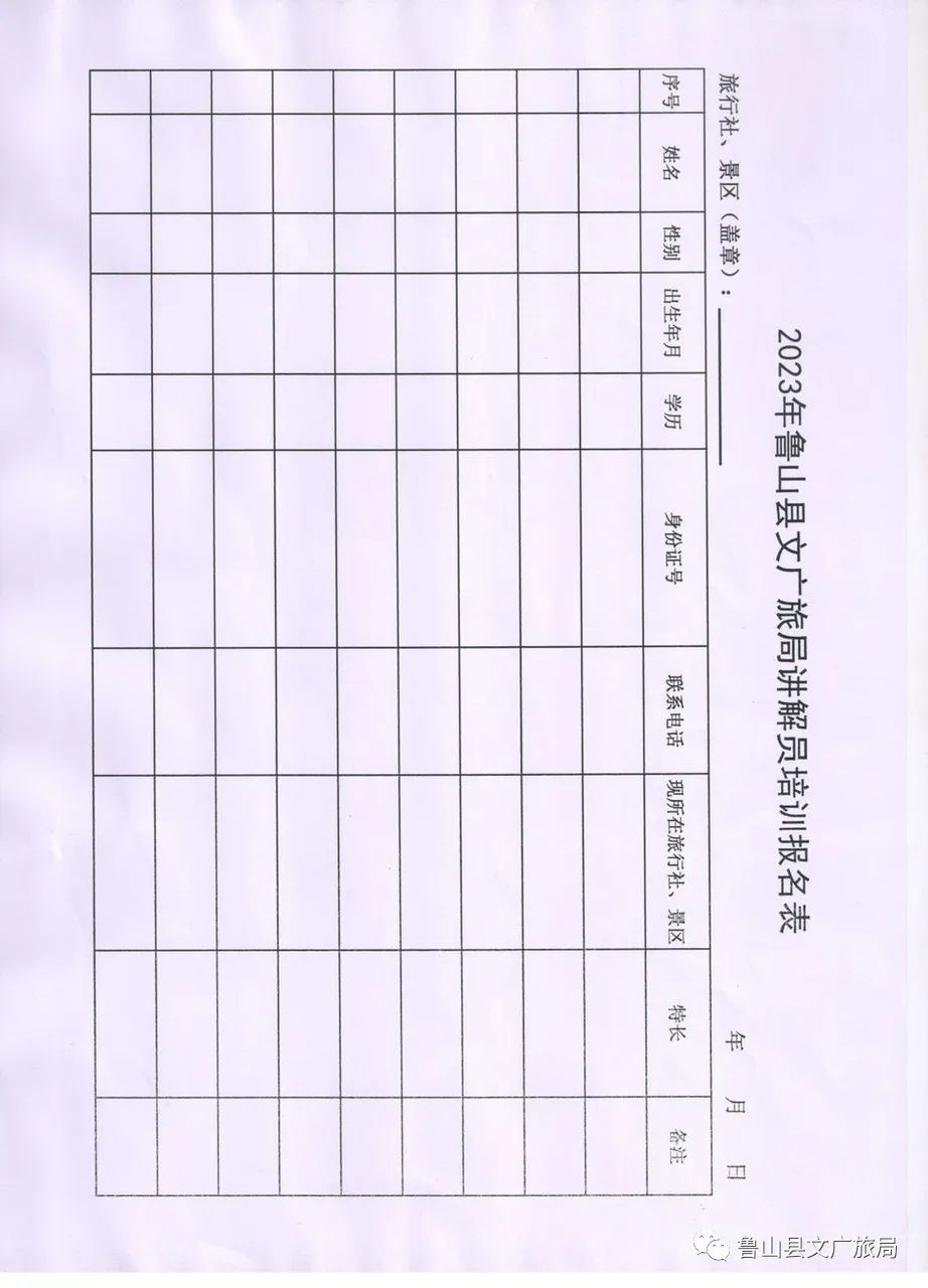 鲁山县文化广电和旅游局关于举办2023年全县导游讲解员培训班的通知