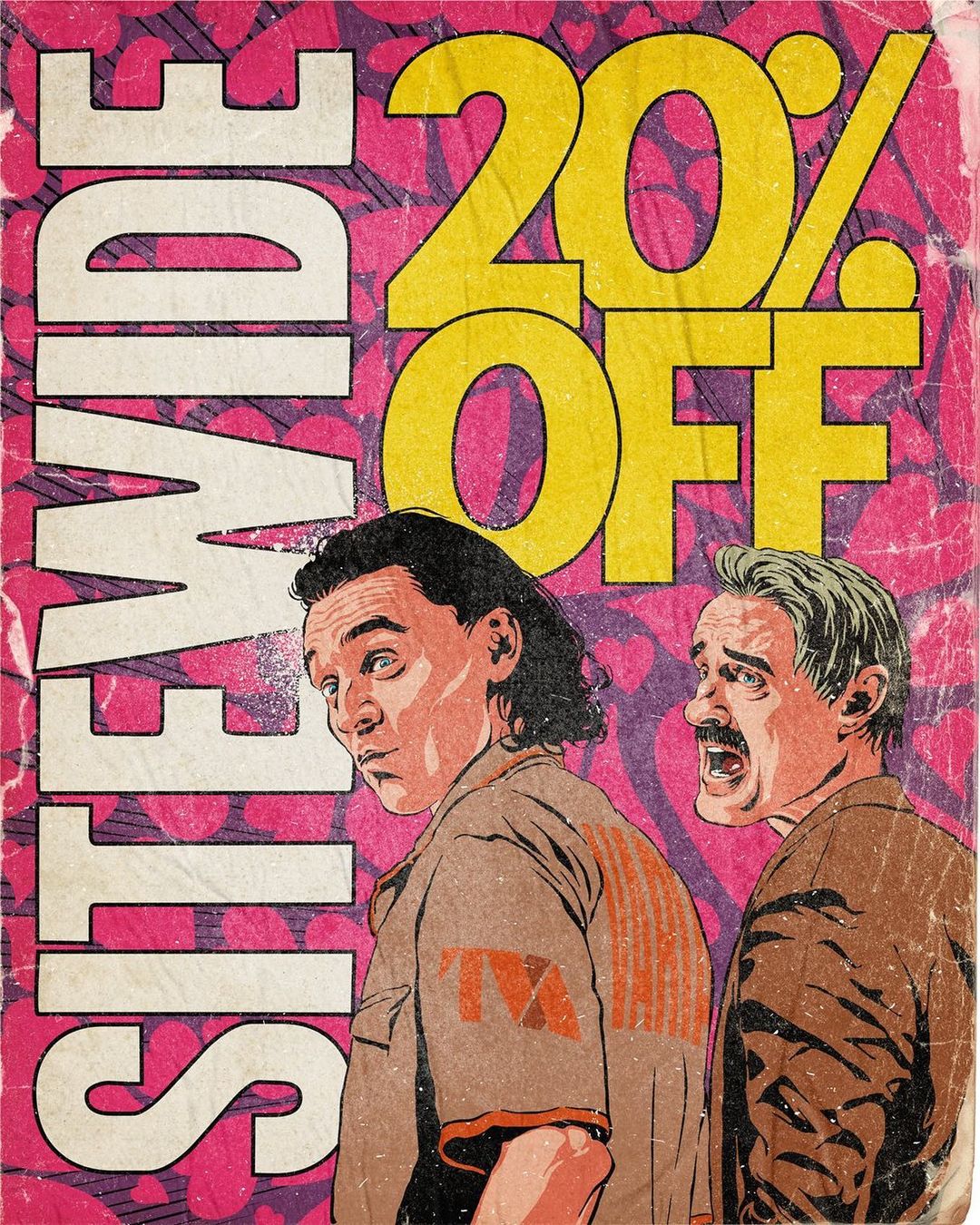 插画氛围感人物构图,复古美式波普插画